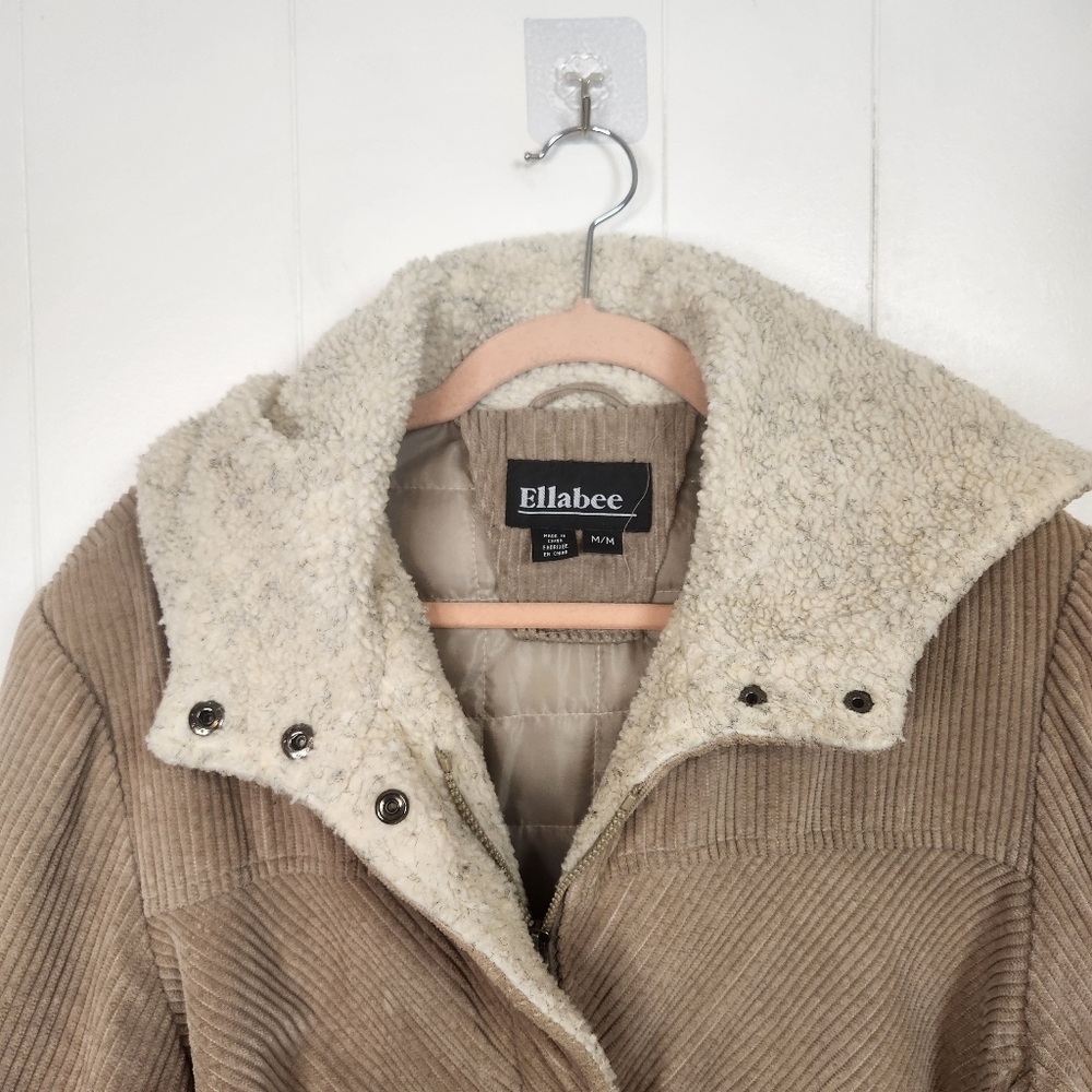 Vintage Brown Corduroy Sherpa Trim Winter Jacket Coat 90s Y2K Womens Size Medium - Picture 4 of 14